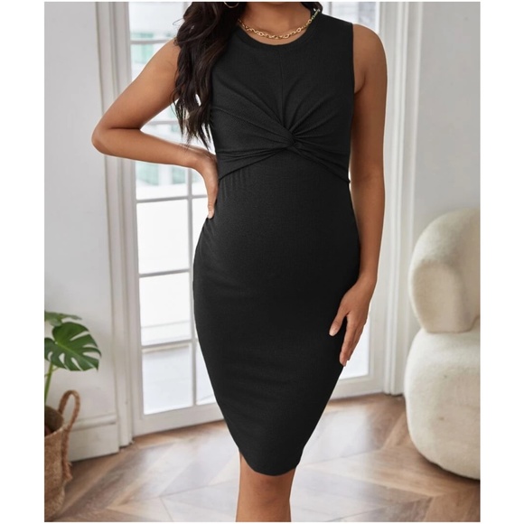 Maternity Ruched Sleeveless Ribbed Fitted Dress - Picture 3 of 7